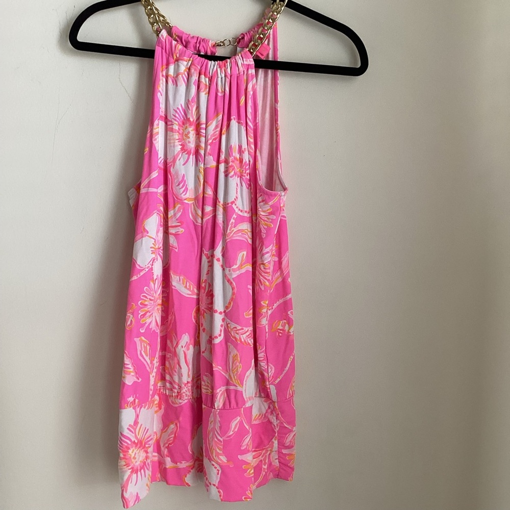 Lilly Pulitzer Bowen Halter Top Pink Floral Chain Neck Blouse Medium